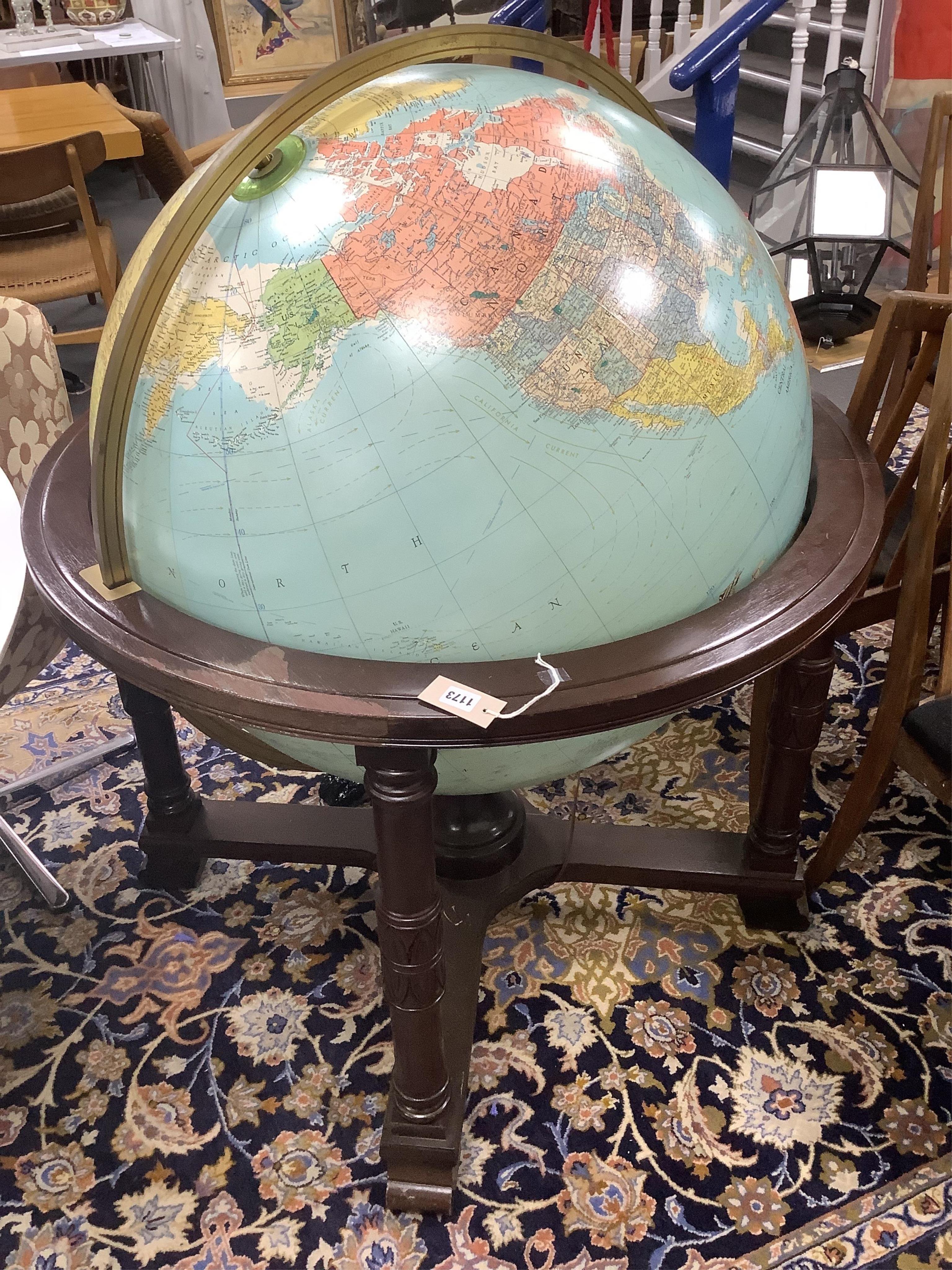 A mid 20th century Replogle 32in. Library Globe, height 122cm. Condition - good